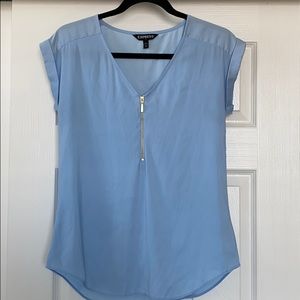 Express Light Blue Silky Zip Front Blouse